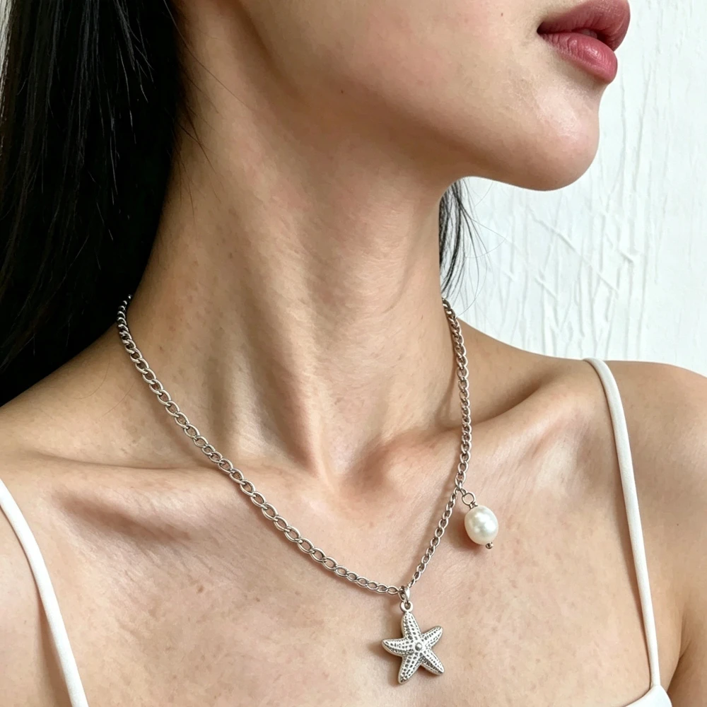 Titanium steel jewelry, resort style, shell necklace, marine accessory, pendant necklace, girls' high-end jewelry