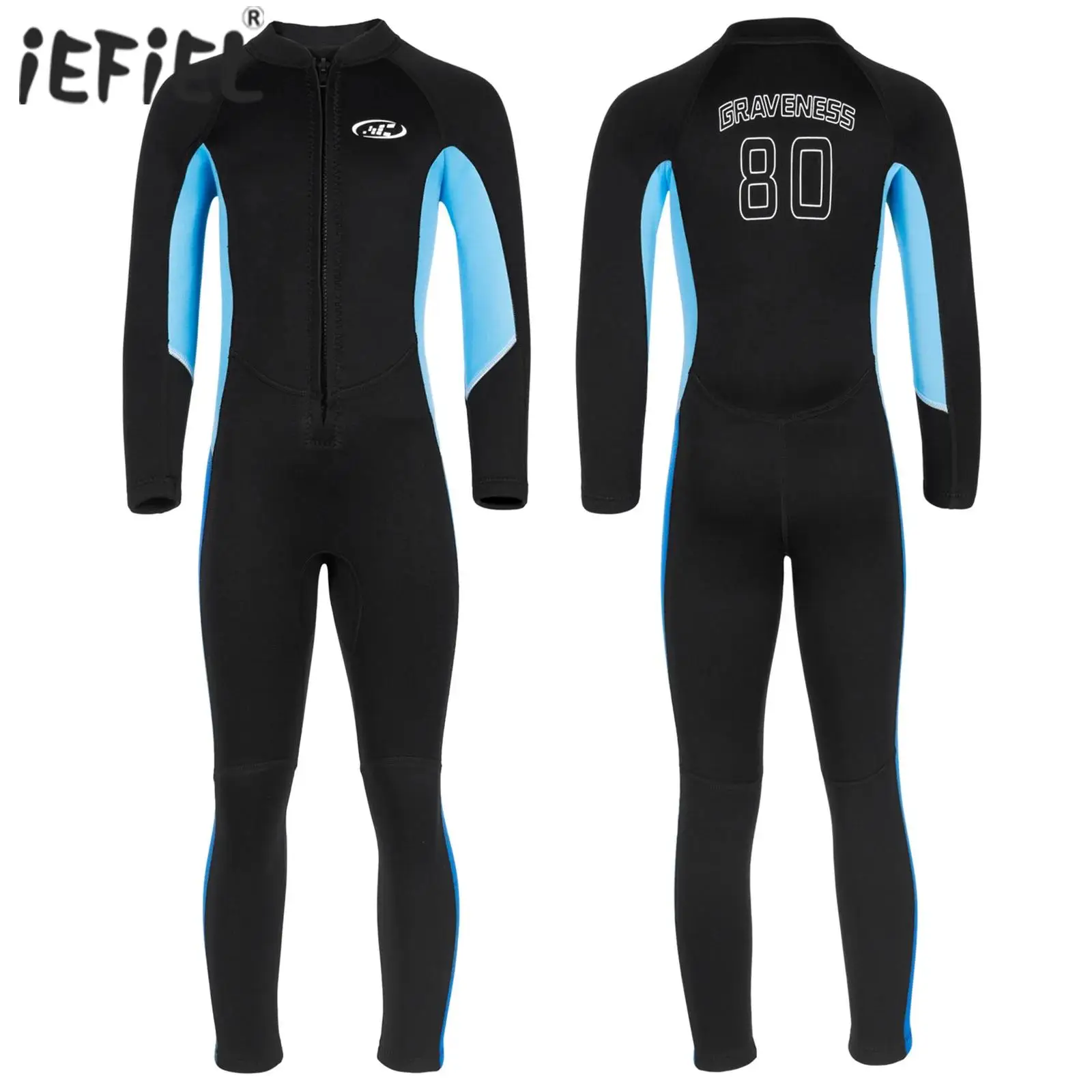 

Boys 2.5mm Neoprene One-piece Swimsuit Long Sleeves Wet Suit Color Contrast Swimwear in Cold Water for Swimming Surfing Diving