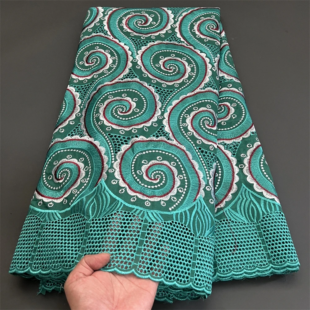 2024 African Nigerian High Quality  Embroidery Tulle Lace Fabric Cotton Party Wedding Dress Soft Damask Sequins 5Yard PS0035