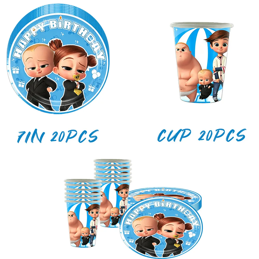 Boss Baby Cartoon Geburtstagsparty Dekorationen Hintergrundbanner Teller Becher Servietten Tischdecke Ballons Jungen Mädchen Party Babyparty – Detail 9