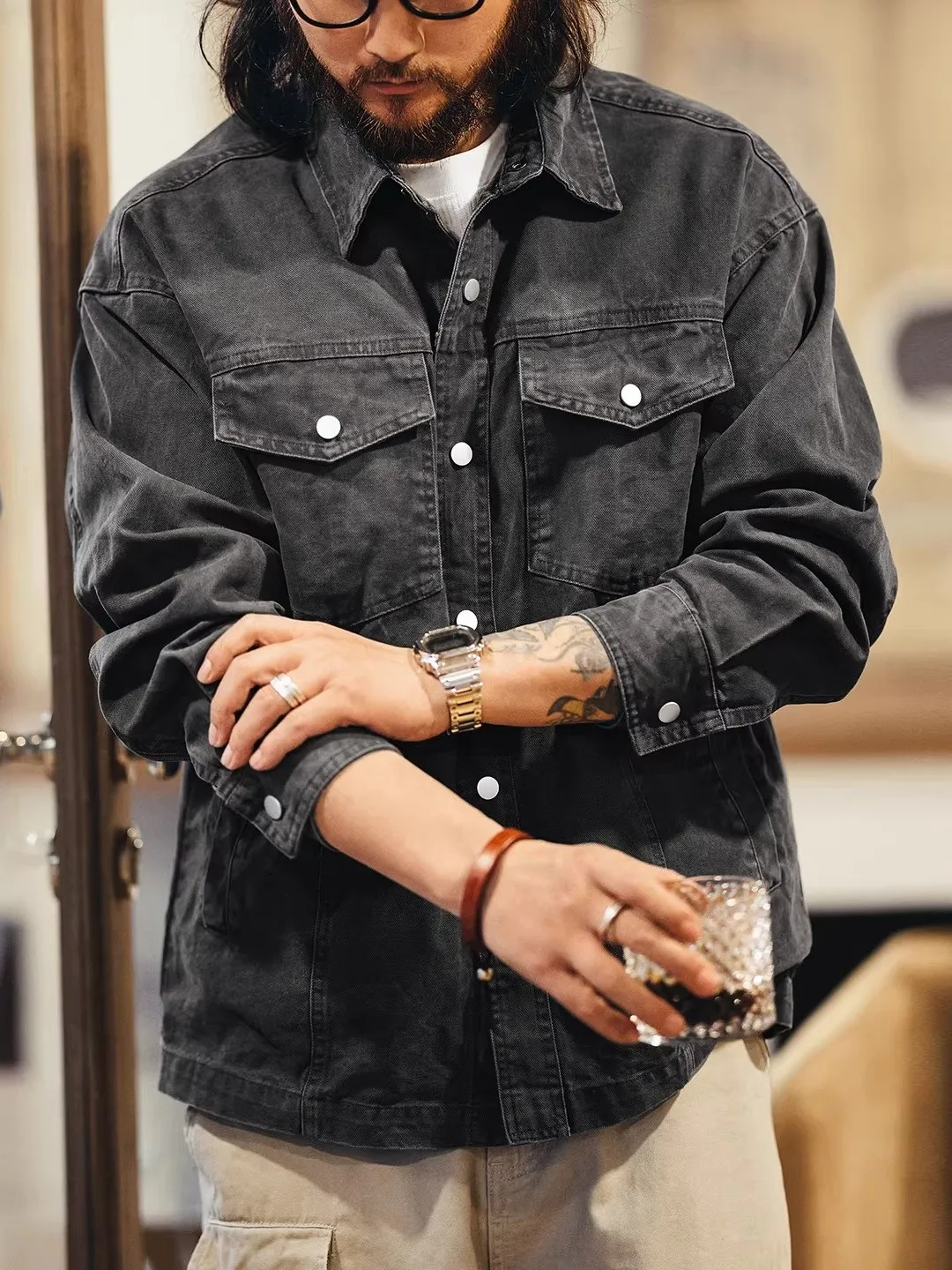 

Мужская свободная повседневная хлопковая рабочая куртка в американском ретро-стиле для активного отдыха, весна-осень, новая модель, свободный крой, удобная хлопковая куртка-рубашка