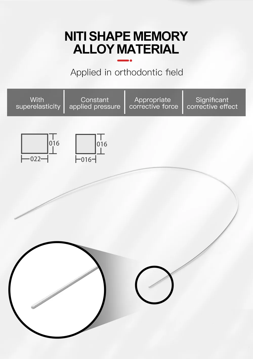 10 Stück/Packung AZDENT Dental Kieferorthopädische NITI Runde Rechteckige Bogendrähte Superelastisch Ovale Form Ober- und Unterkiefer – Detail 2