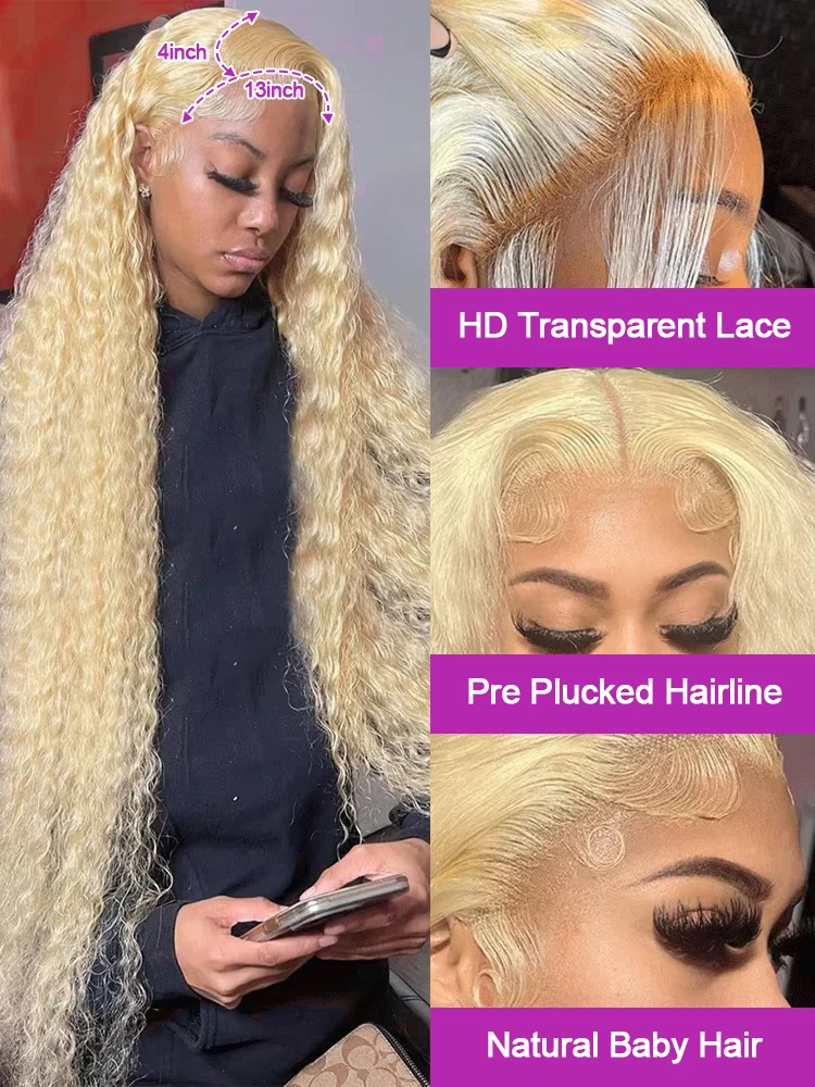 613 Blonde 13x6 HD Lace Frontal Wig 40 Inch Deep Wave Human Hair Honey Blonde Lace Front Wig Pre Plucked Natural Hairline For Women Cosplay - view 2