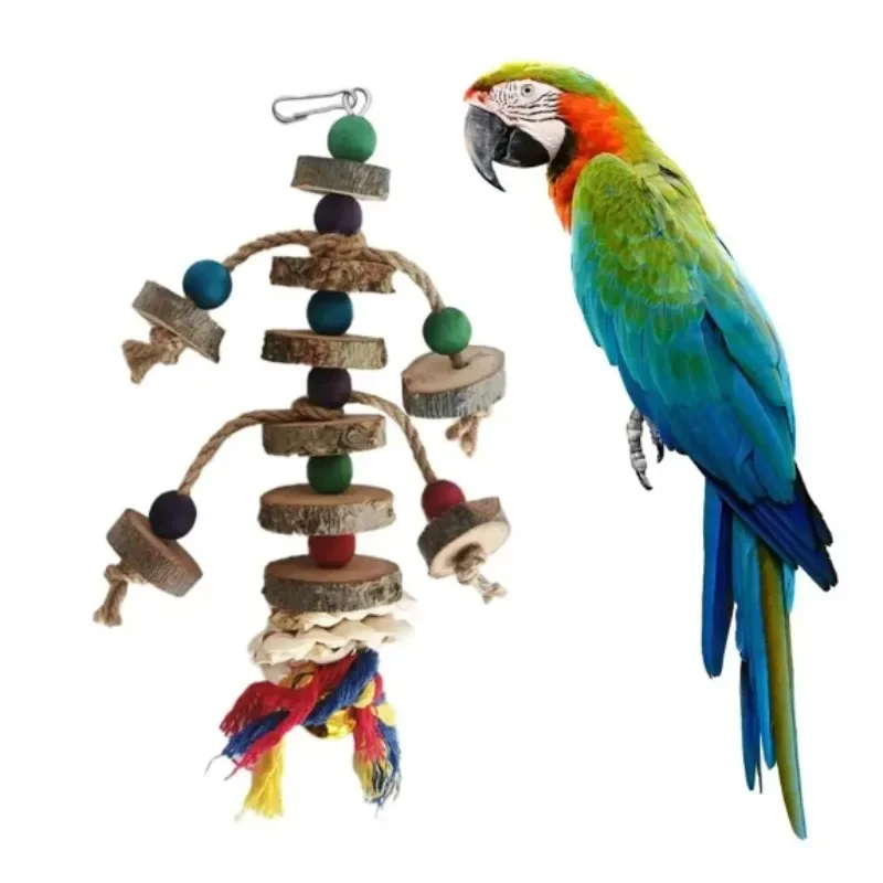 Parrot Bite String Peony Colored Pearl Apple Wood Bite String Mysterious Phoenix Parrot Toy Bird Mouth Wooden Supplies