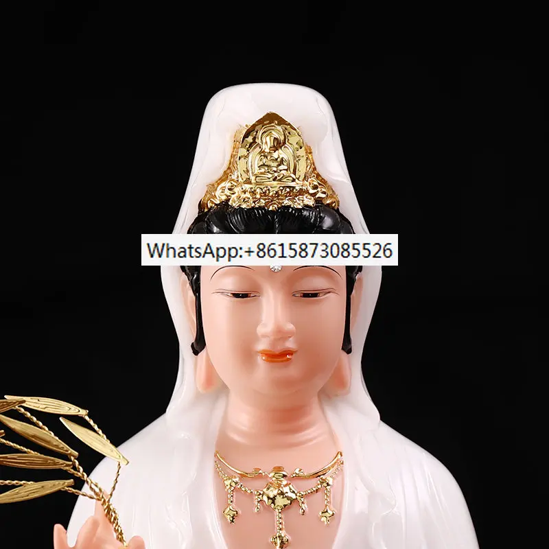 White marble Guanyin Buddha statue is dedicated to home decoration Nanhai Guanyin Bodhisattva home dripping Guanyin empress.