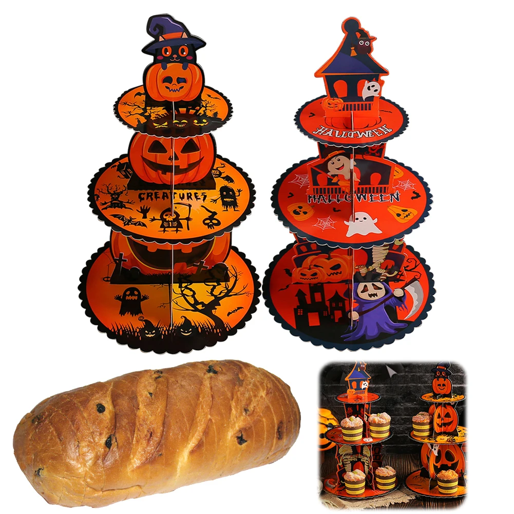 

Halloween 3 Layer 3D Cupcake Stand Decoration Creative Cupcake Holder Cardboard Cupcake Serving Tray for Club Party Decoration