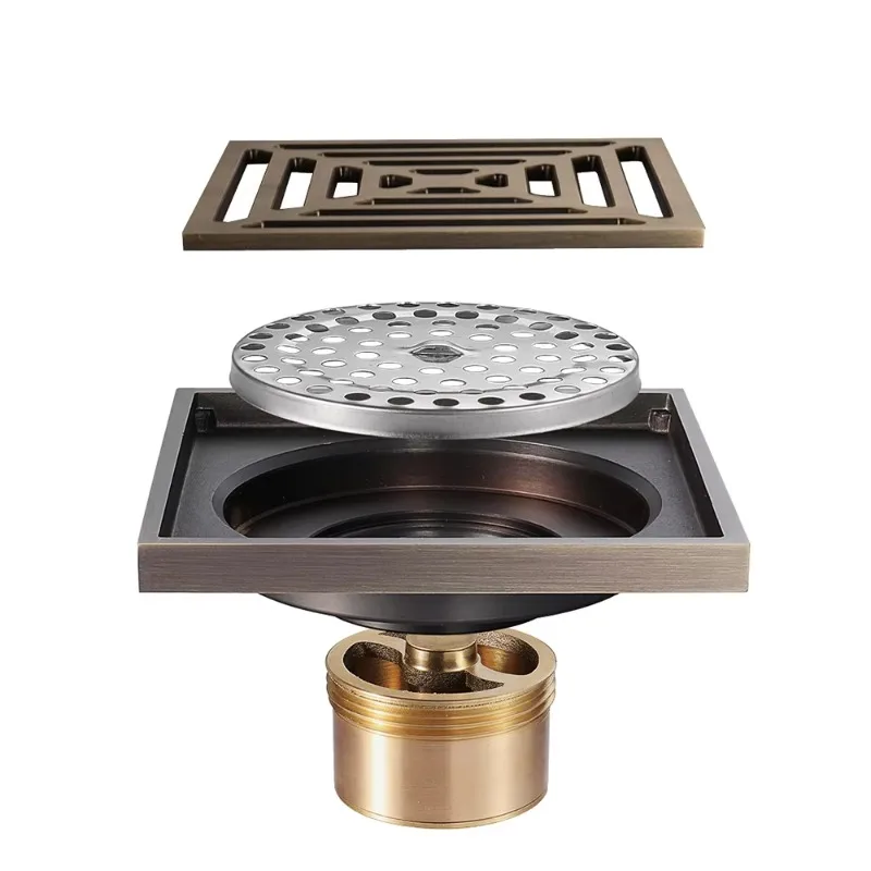 

Современные прямоугольные аксессуары для ванной комнаты JC, напольный слив 4 дюйма, антикварная латунь, 100x100 мм