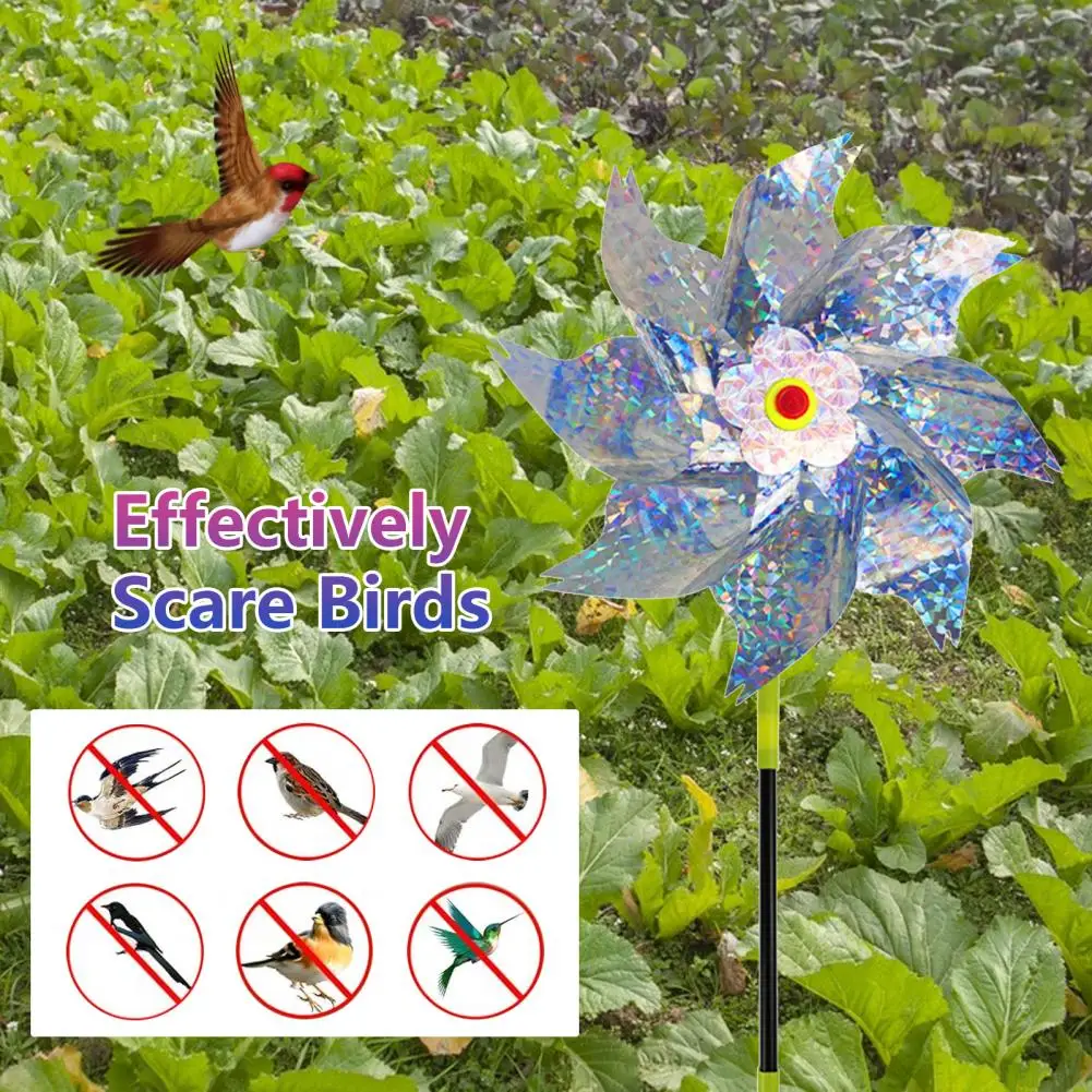 10 Pcs Garden Pinwheel Bird Deterrent 20.5 Inches Tall Outside Reflective Wind Spinner Yard Decor Pinwheel Bird Control Device