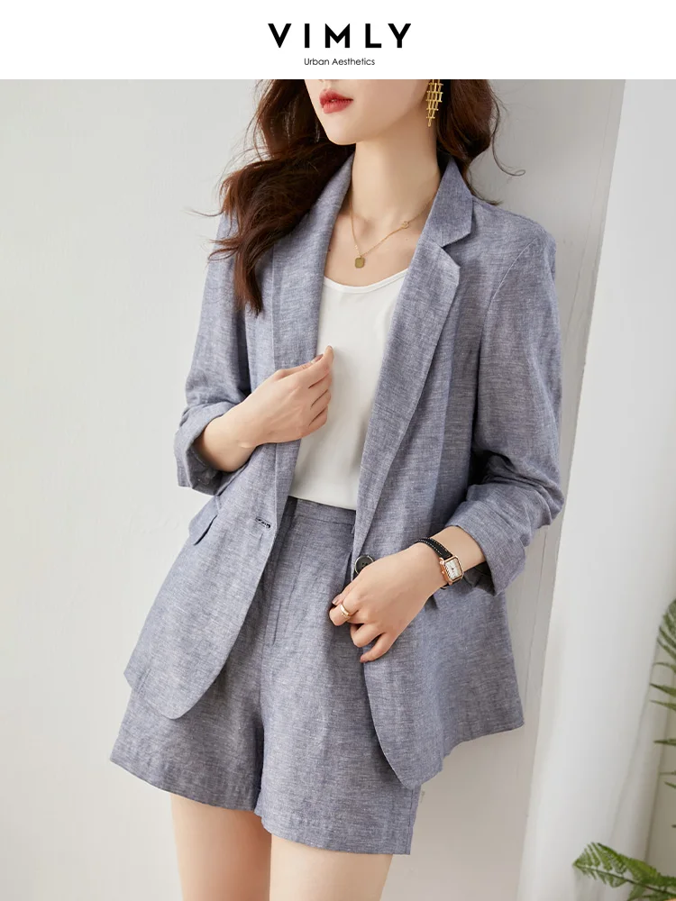 Conjunto de traje de Blazer informal para mujer, chaqueta de moda, pantalones cortos de cintura alta, conjunto a juego de dos piezas, Vimly Loose,