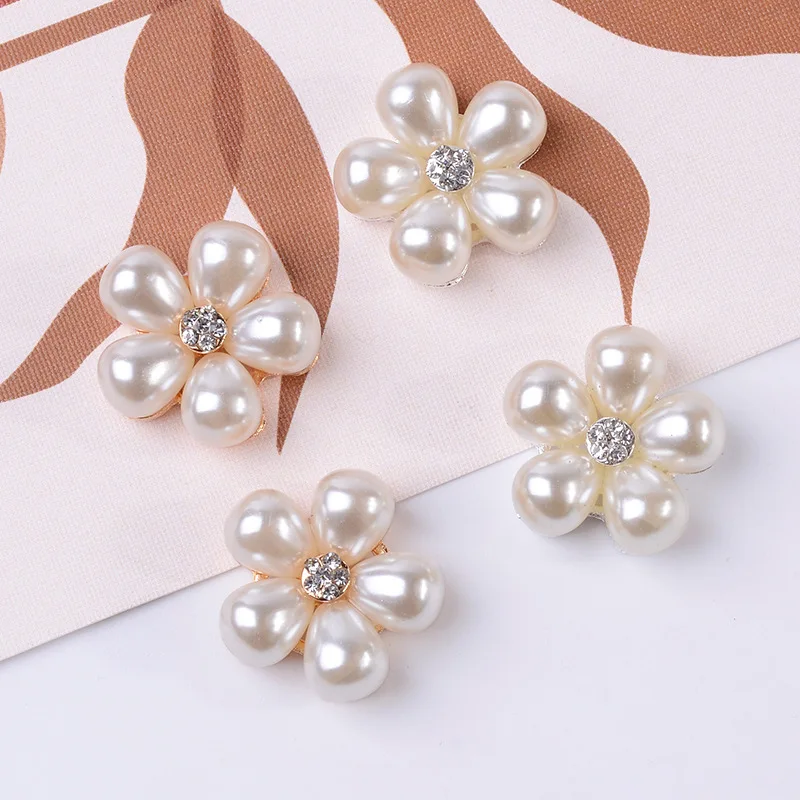 

Five Petals Flower Metal Rhinestones Pearl Buttons DIY Hair Accessories Flatback Alloy Plating Buttons For Clothing 10pcs