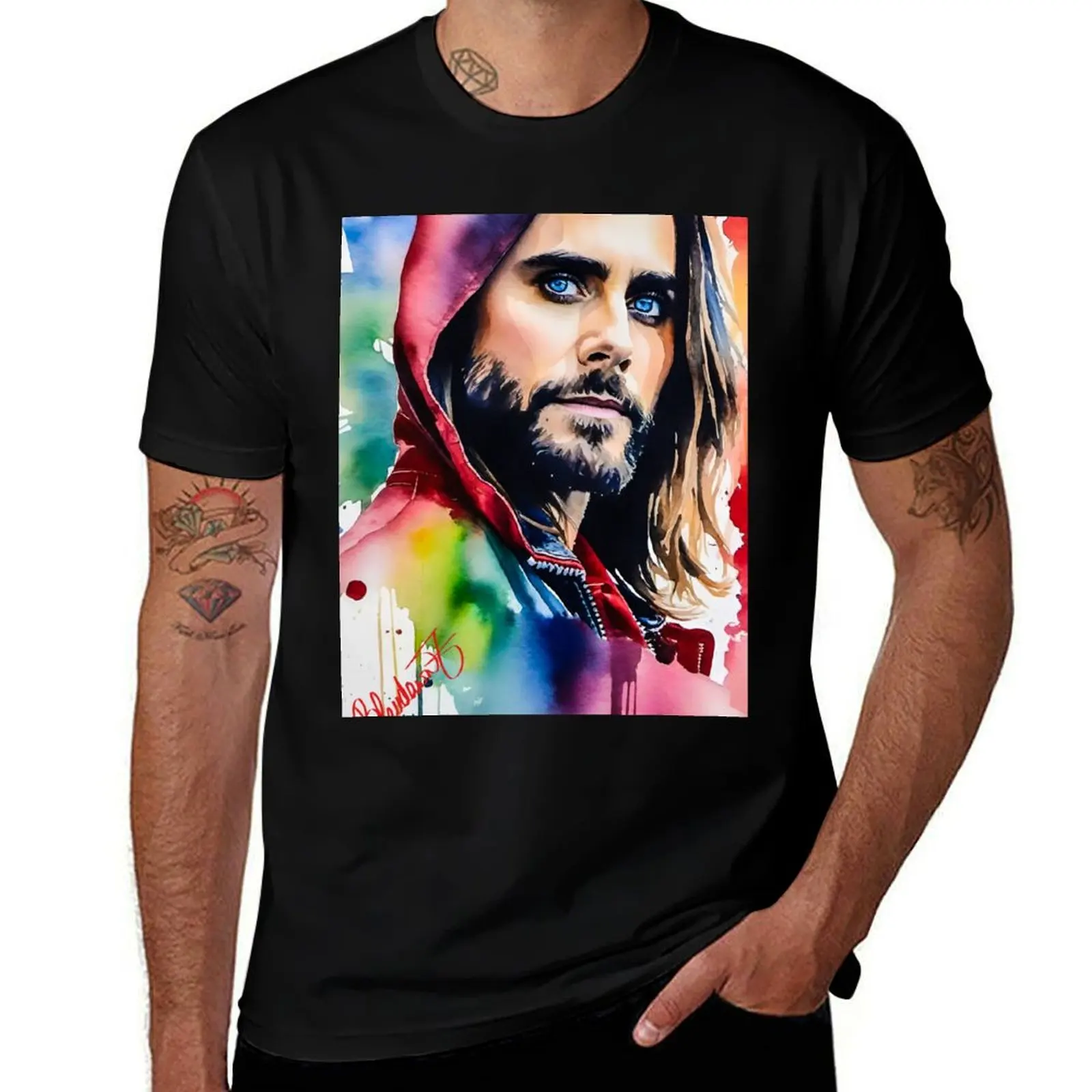 

Jared Leto акварельная футболка хлопковая футболка 100% футболки для мужчин хлопковые забавные футболки дизайнерская футболка