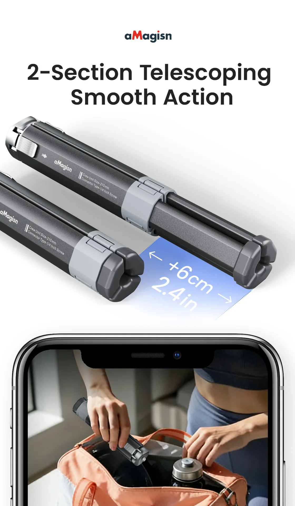 aMagisn Metall-Stativ mit Ausziehbaren Beinen in 2 Stufen, Stabilisierende Halterung für Insta360 X5 DJI Action 6 5pro GoPro 13 12 – Detail 4