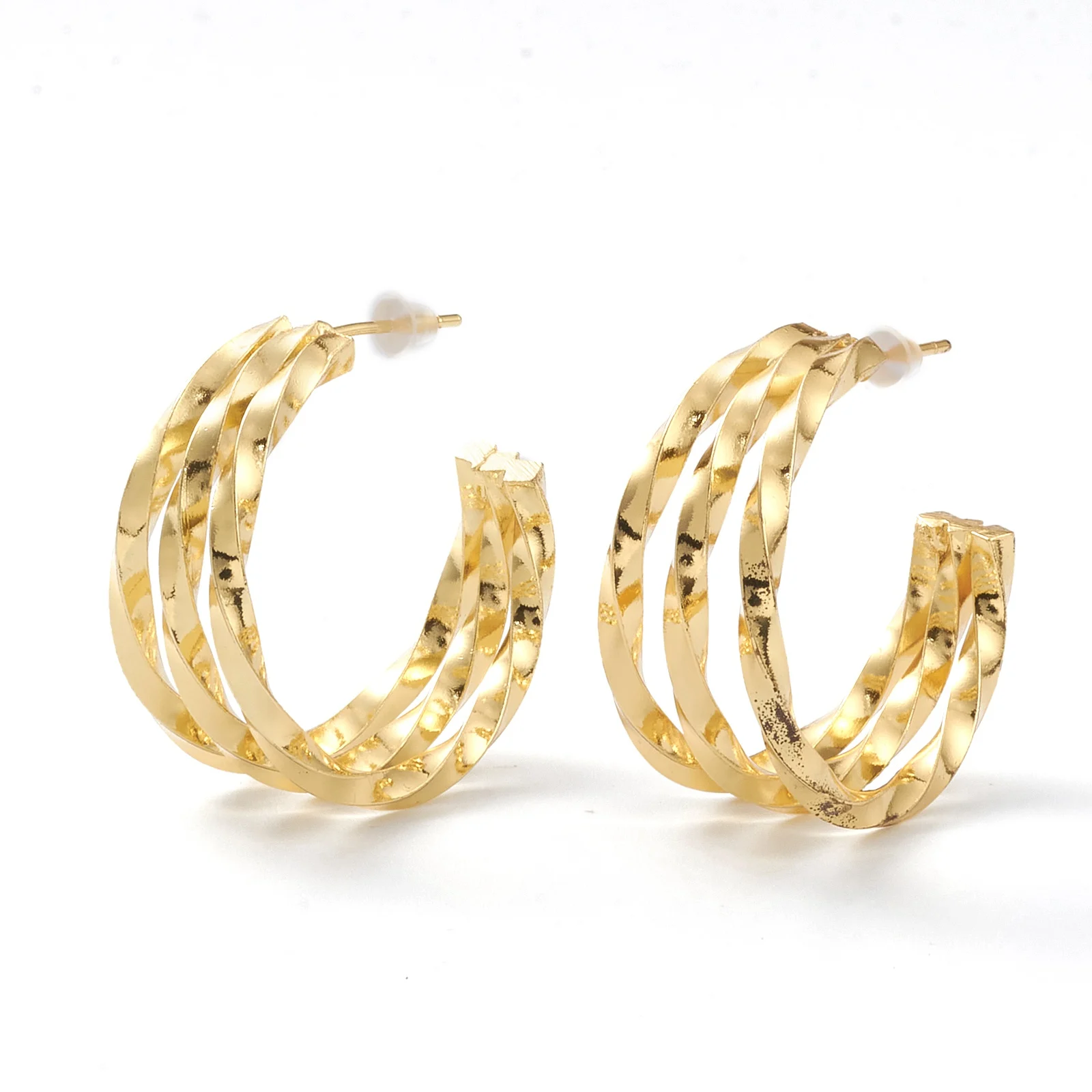 Kissitty 1 Pair Cable Chain Shape Brass Half Hoop Earrings With Steel Pin For Women Gold Color Plated Split Earrings Jewelry