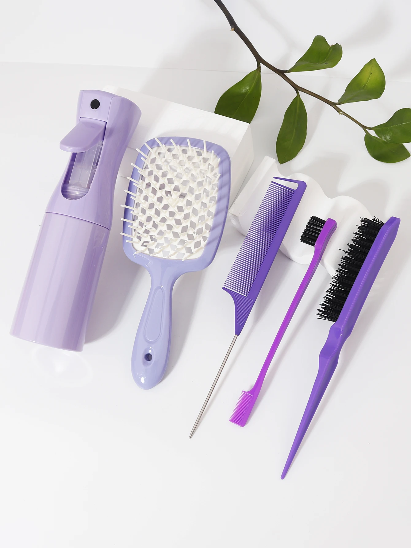 5 pieces/set of hair tool set, hollow comb, rat tail comb, tease comb, edge control comb, hair spray bottle image 5