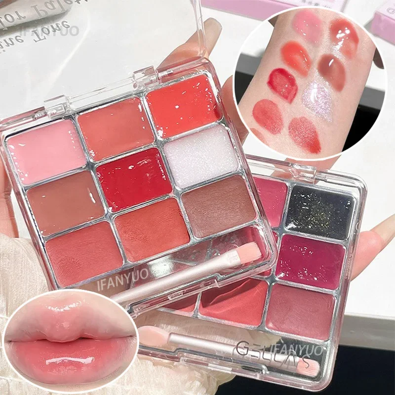 Lip Jelly Palette Lip Cheeks Dual Use Color Rendering Moisturizing DIY Lip Gloss Mirror Glass Lips Plump Blush Eye Shadow Plate