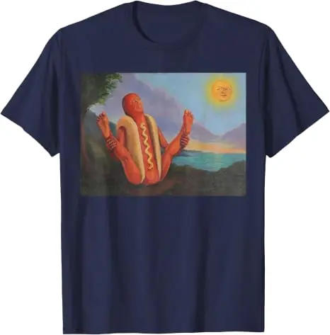 Hotdog, der sich in der Sonne sonnt, lustiges Hotdog-Yoga-T-Shirt, Y2k BBQ seltsame Essenskunst Comic-Grafik-Bekleidung, Yoga-Witz-Persönlichkeits-T-Shirt – Detail 15
