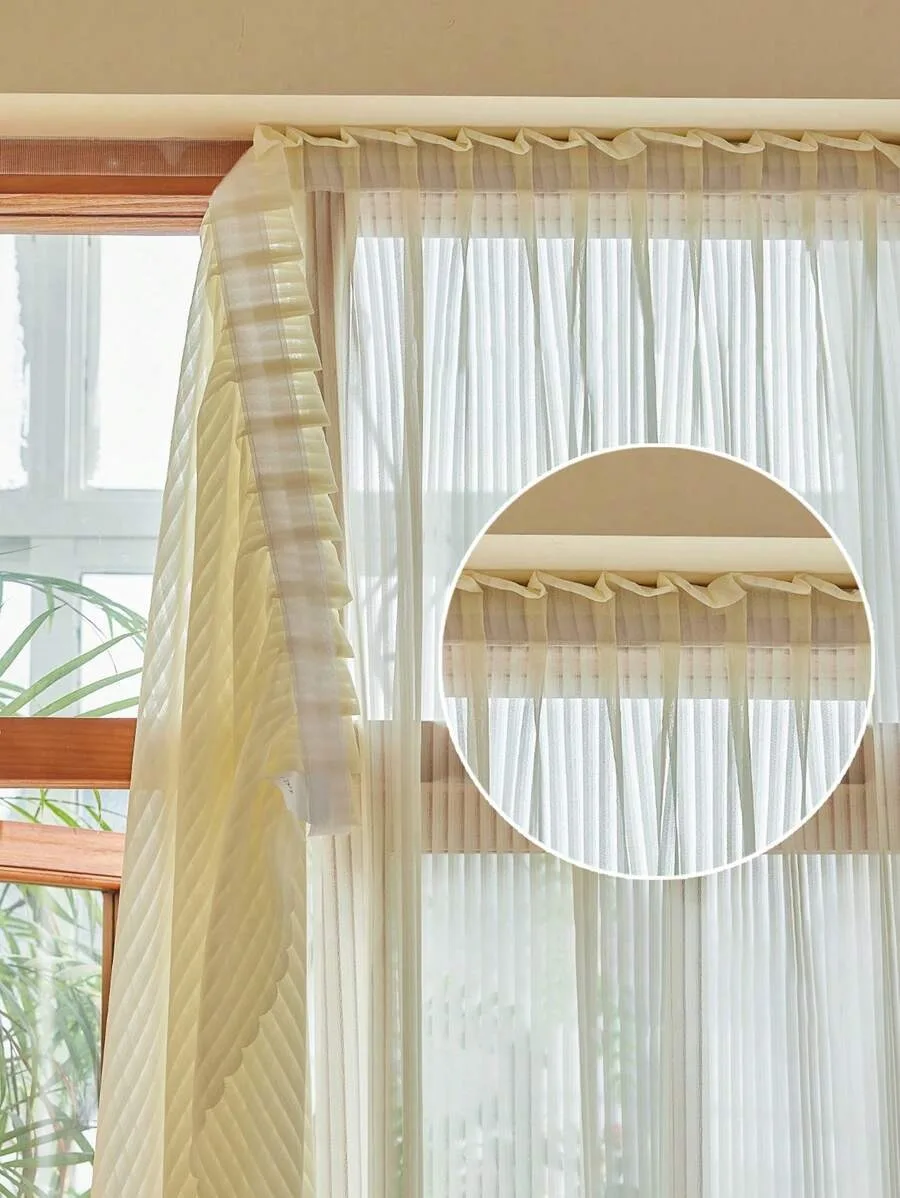 1pc No Drill Sheer Curtain Self Adhesive Magic Tape Light Filtering Privacy  Window Screen for Balcony Bay Window Room Divide