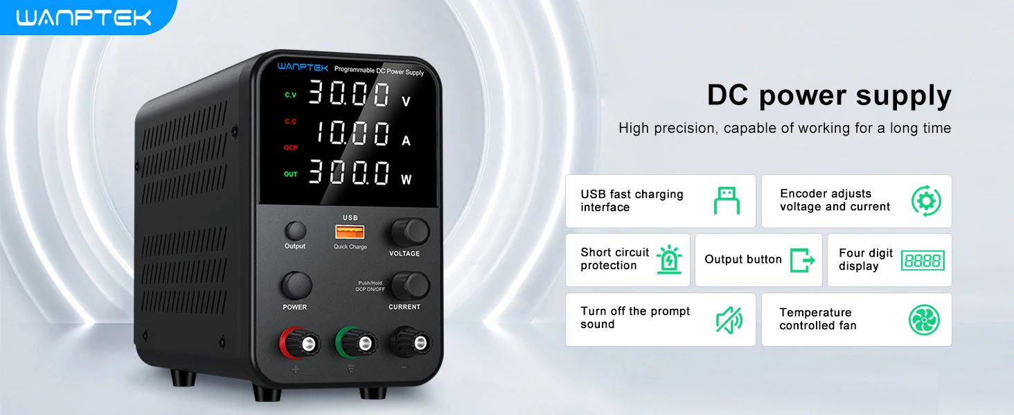 Wanptek Labor-Gleichstromversorgung 30V 5A 30V 10A 60V 5A 120V 3A Einstellbar mit USB-Schnellladung Schaltnetzteil für Laborarbeiten – Detail 1