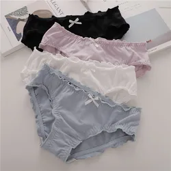 Panties Women Low Waist Wooden Ear Edge Cute Simple Japanese Girls Briefs Cotton Breathable Seamless Comfortable Underwear