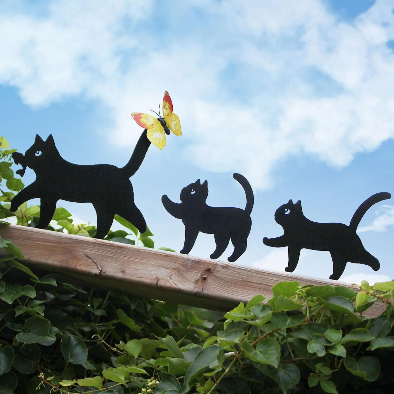 

3Pcs Black Cat Silhouette Yard Metal Butterfly Decorative Landscaping Yard Barrier Garden Signs for Cat Lovers Halloween
