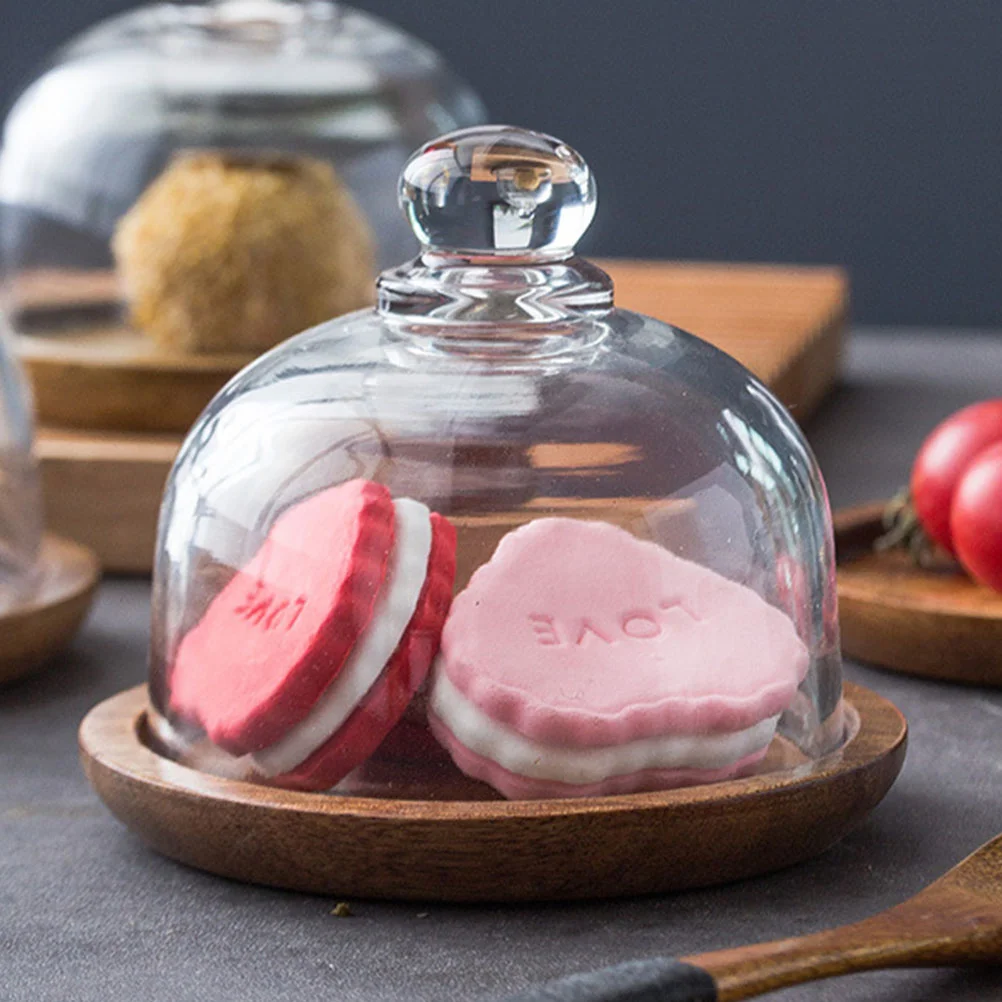 Vassoio con coperchio in vetro Piatto per torta in legno Pasticceria Servire dessert Display per alimenti Foretaste Scaffali