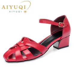 AIYUQI Sandals Women Summer 2024 New Genuine Leather Women Sandals Large Size 41 42 Hollow Fashion Ladies Shoes