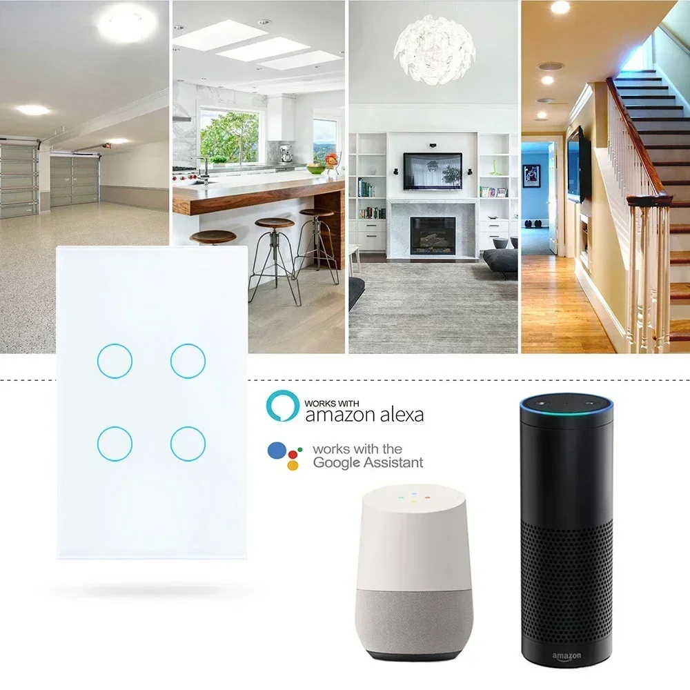 Tuya casa inteligente wifi interruptor de parede controle remoto sem fio neutro/sem neutro 1/2/3/4 bit toque detecção alexa google casa