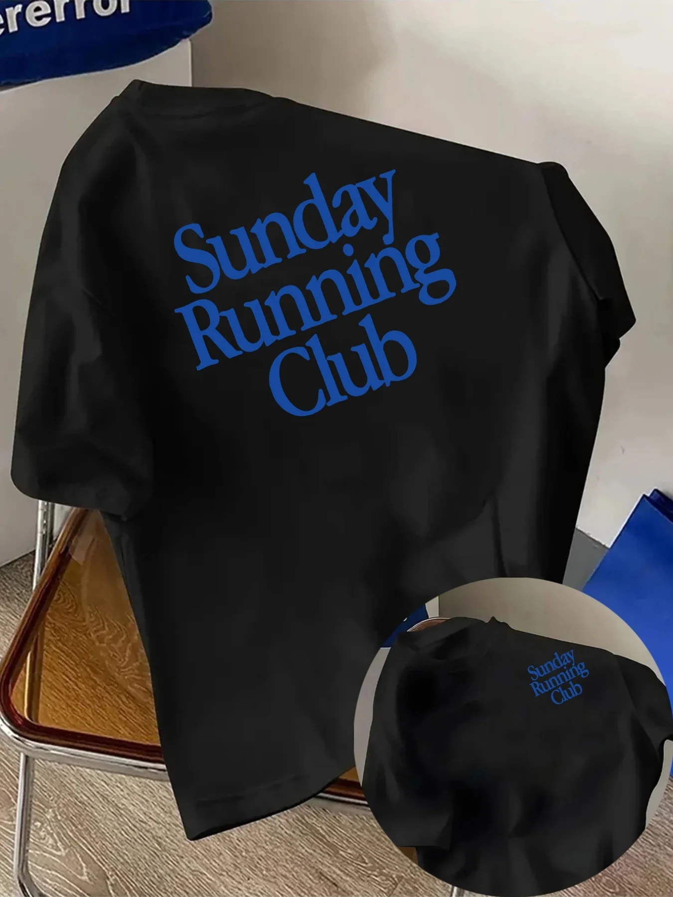 Men's Trendy T-Shirt with Sunday Running Club Double-Sided Print, Casual & Fitness Wear