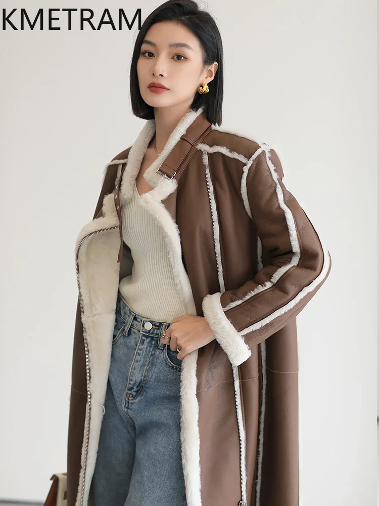 Real Sheepskin Wool Fur Jacket Luxury Long Double Faced Fur Coat Women Clothing 2024 Winter Warm Genuine Leather Jackets шуба