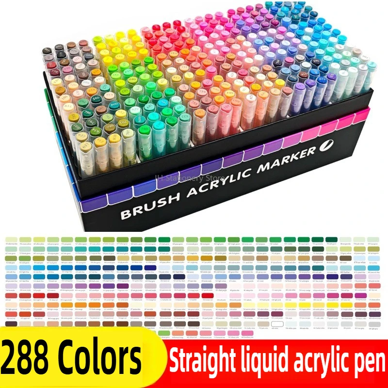 

168-288 Colors Acrylic Paint Markers Brush Tip Direct Ink Waterproof Flexible Tip Art Pens for Rock Painting Fabric Stationery