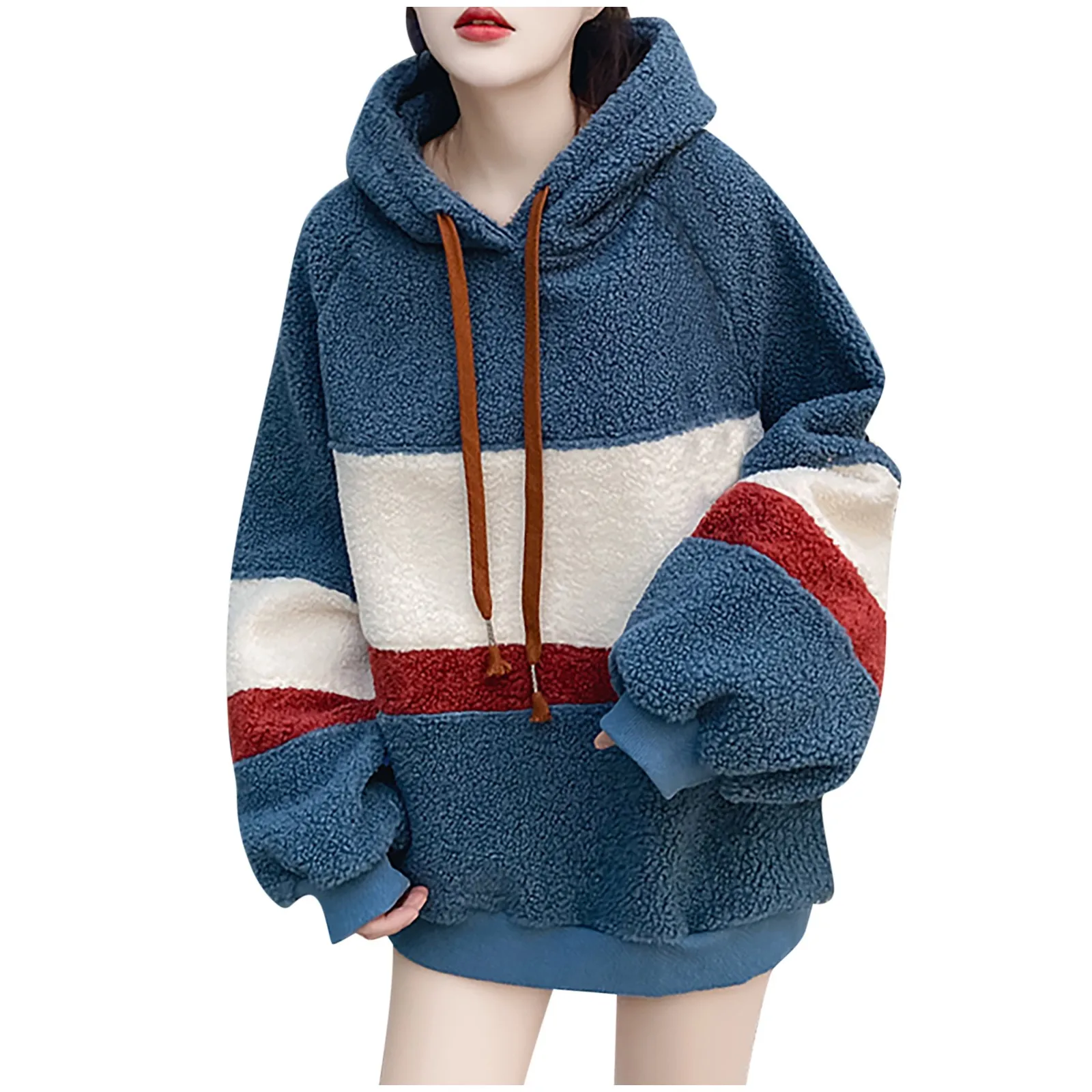 Autumn and Winter Fashion Stripe Print Hoodies For Women Sweater Top Loose Sweatshirt Blouse