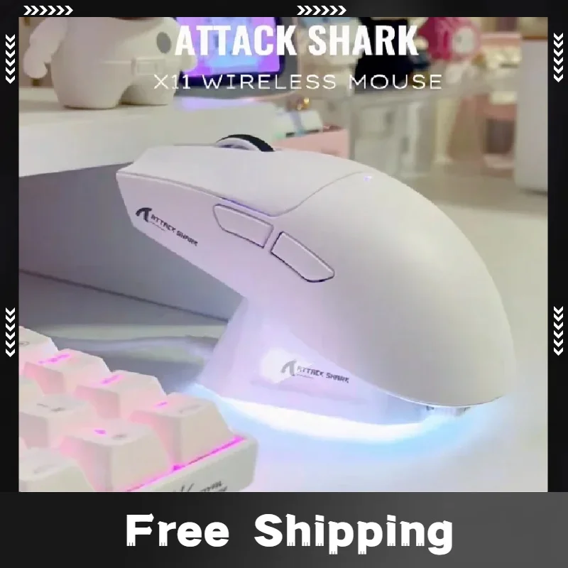 

Беспроводная мышь Attack Shark X11 Paw3311, 22000 точек на дюйм, Bluetooth, игровая мышь для киберспорта, три режима, RGB-зарядная док-станция, легкая мышь
