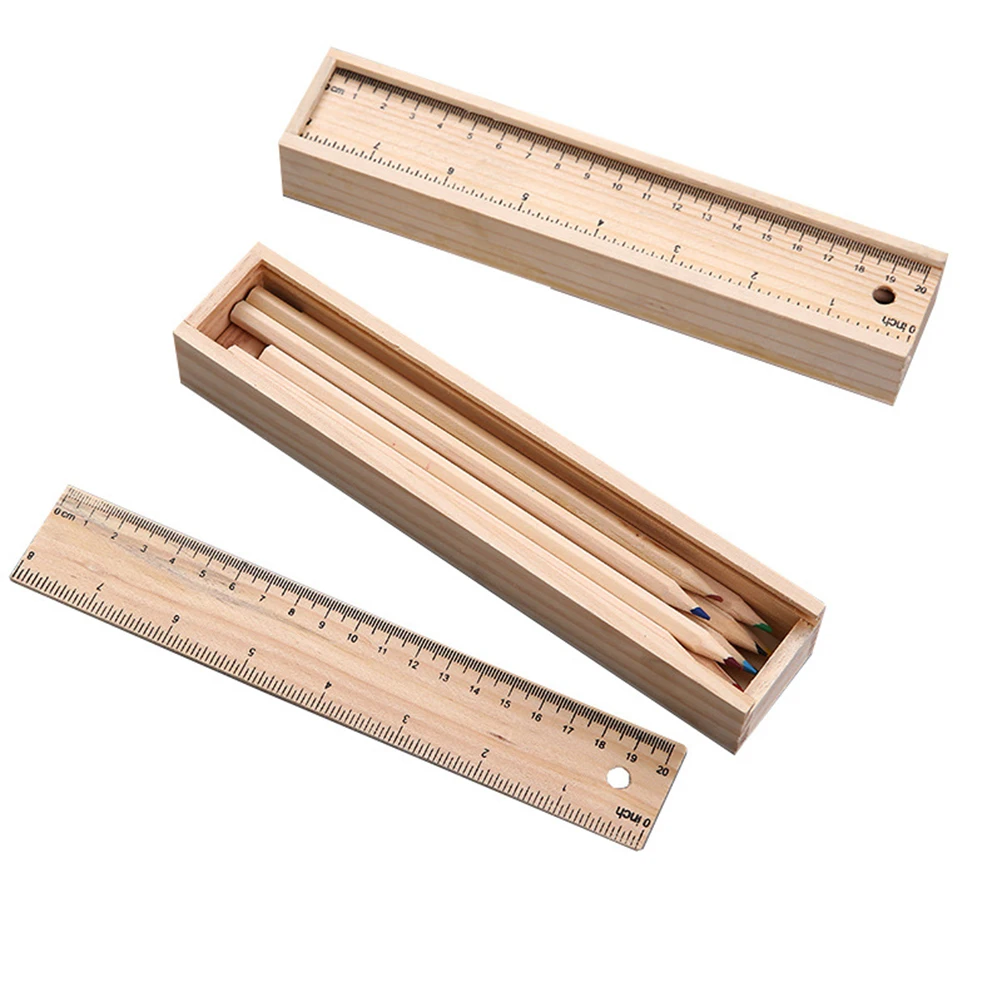 2 Sets/1 Set Drawer Type Pen Box Wooden Pencil Case  Stationery Organizer Ruler-Shaped Pencil Storage Box For Kids students