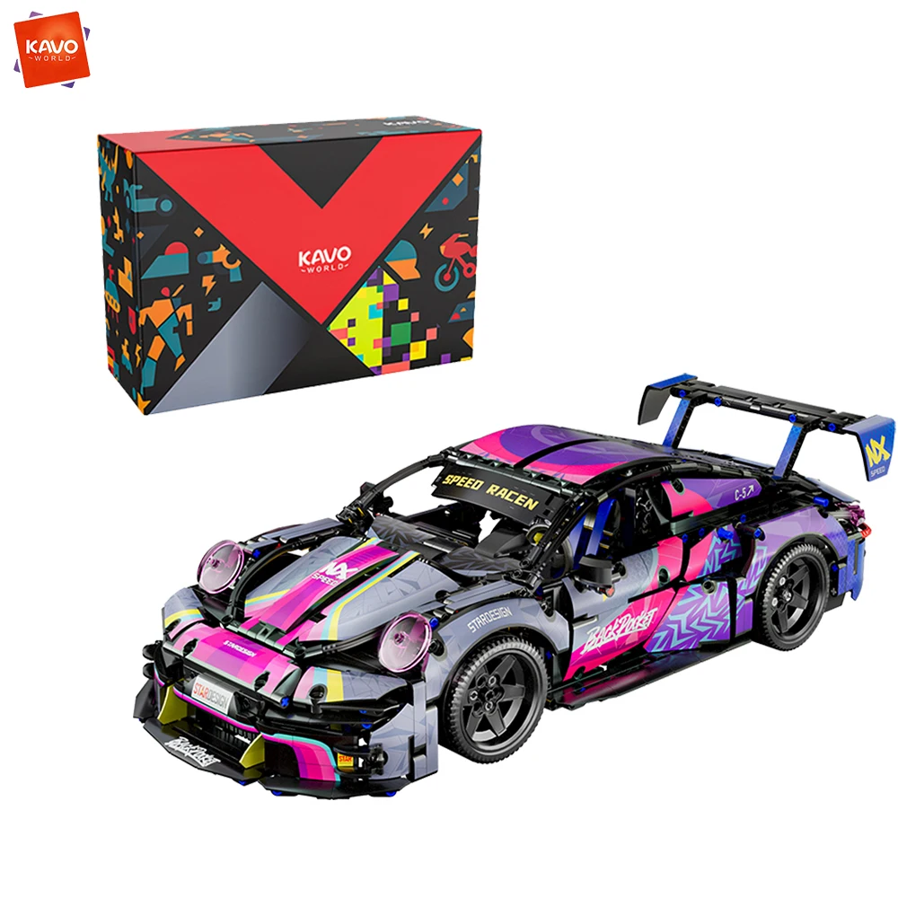 

KAVOWORLD 1611PCS Purple Sports Car Building Blocks 1:10 Technic Supercar Model DIY Assembly Collectible Display Holiday Gift
