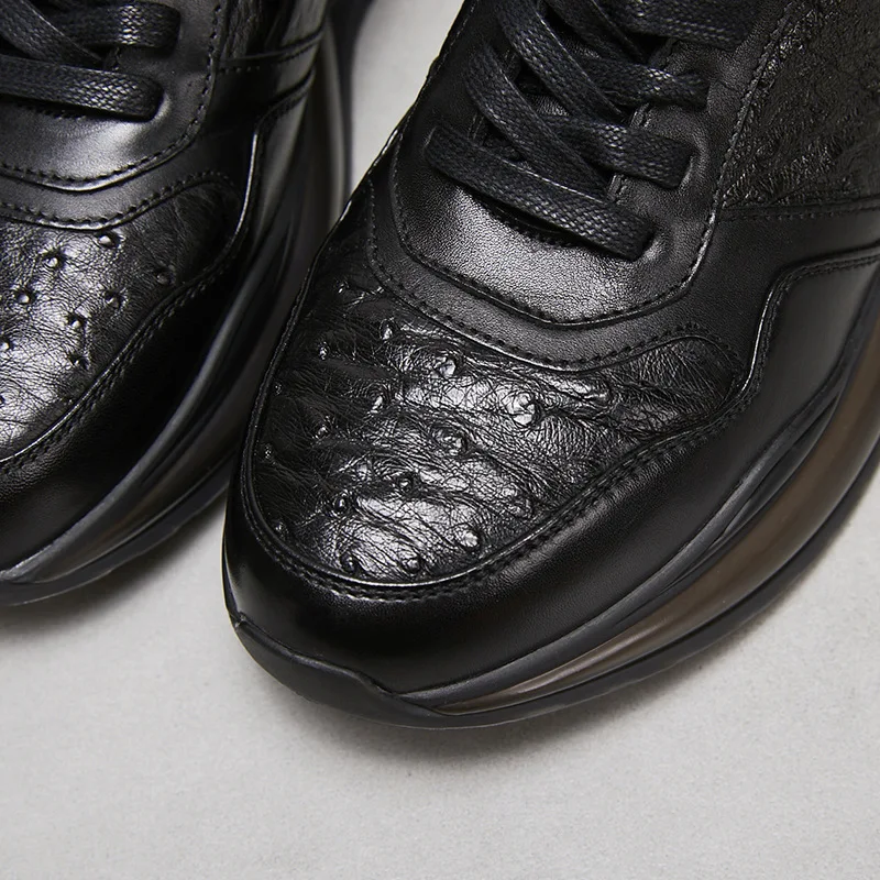 Zapatos de cuero genuino para hombre, zapatillas deportivas perforadas de lujo para caminar, zapatillas deportivas de piel de vaca de avestruz, cojín de aire para viajes al aire libre