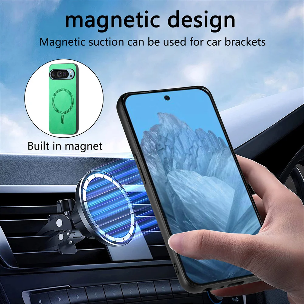 Magnetic Wireless Charging Magsafe Matte Case For Google Pixel 9 8 7 Pro 8A 7A 5G PU Leather Skin For Pixel 8A 7A 9 Pro Cover