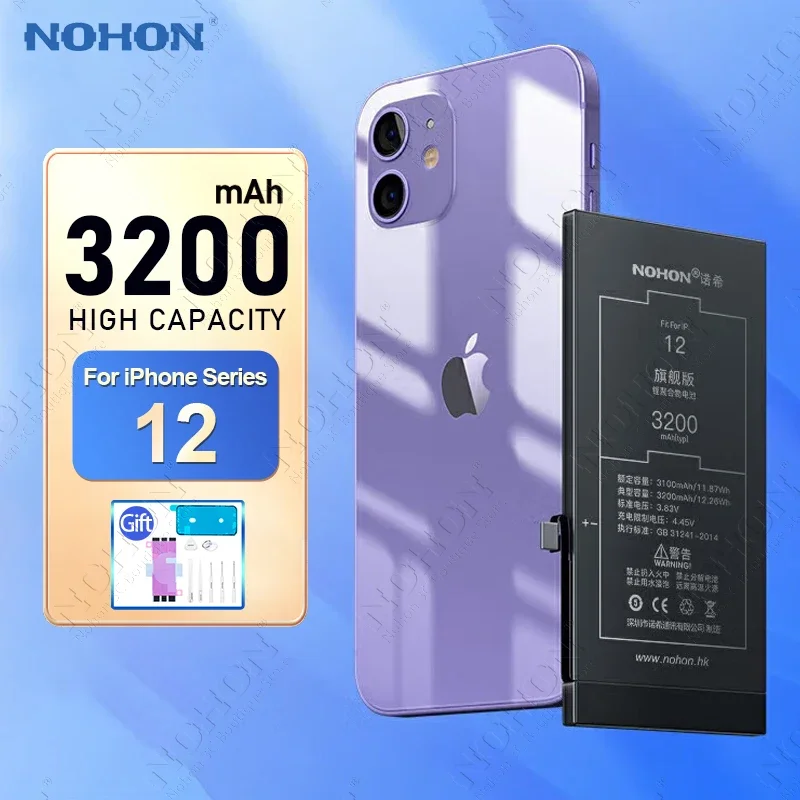 NOHON Phone Battery for iPhone 12 11 13 Pro Max Mini High Capacity Bateria for iPhone 8 7 6 6S Plus X XR XS SE 2020 SE2 Baterya