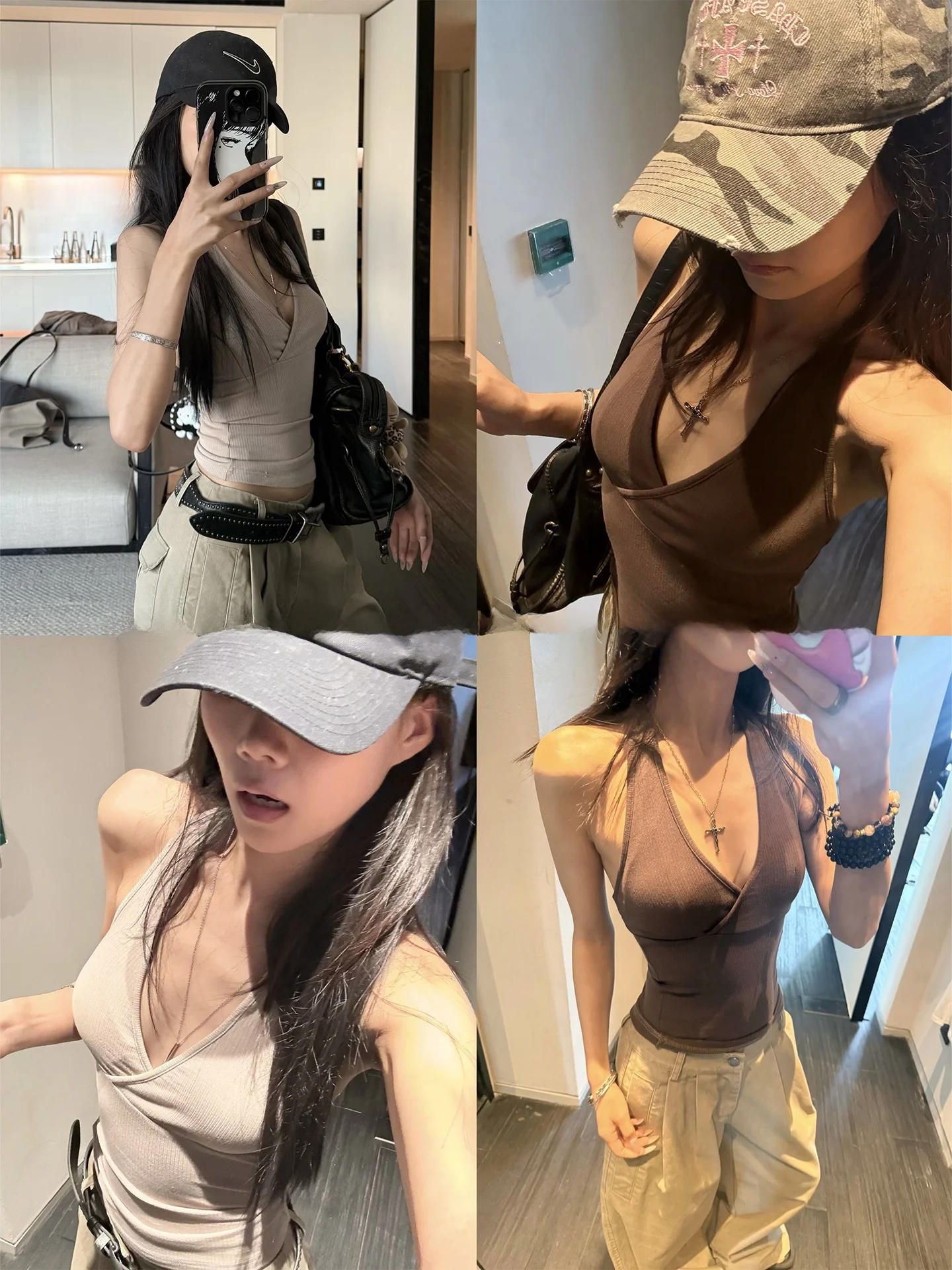 

YOLO OP mat Cross Design V-Ne Women's Tank Top Ne Hanging Strapl Vest Early Autumn Versatile Ele Top