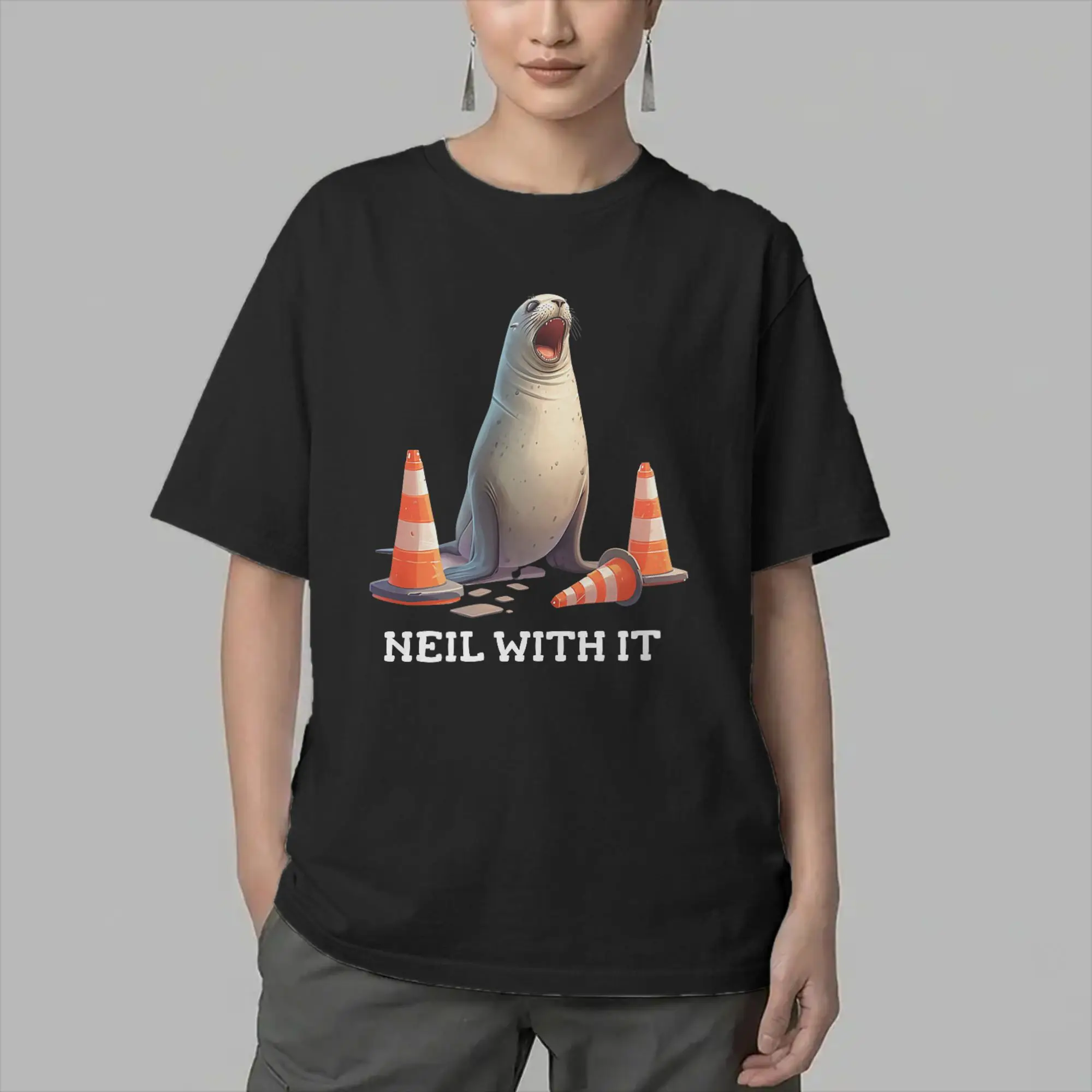 Men T-Shirt Neil The Seal Funny Elephant Seal Meme Fun 100% Cotton Tees Short Sleeve  T Shirts O Neck Clothing Summer