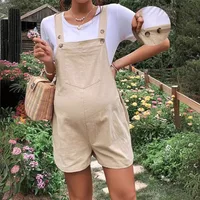 2024 Summer New Pregnant Women's Solid Color Suspender Jumpsuit With Adjustable Waist Comfortable Casual Women's Shorts 3