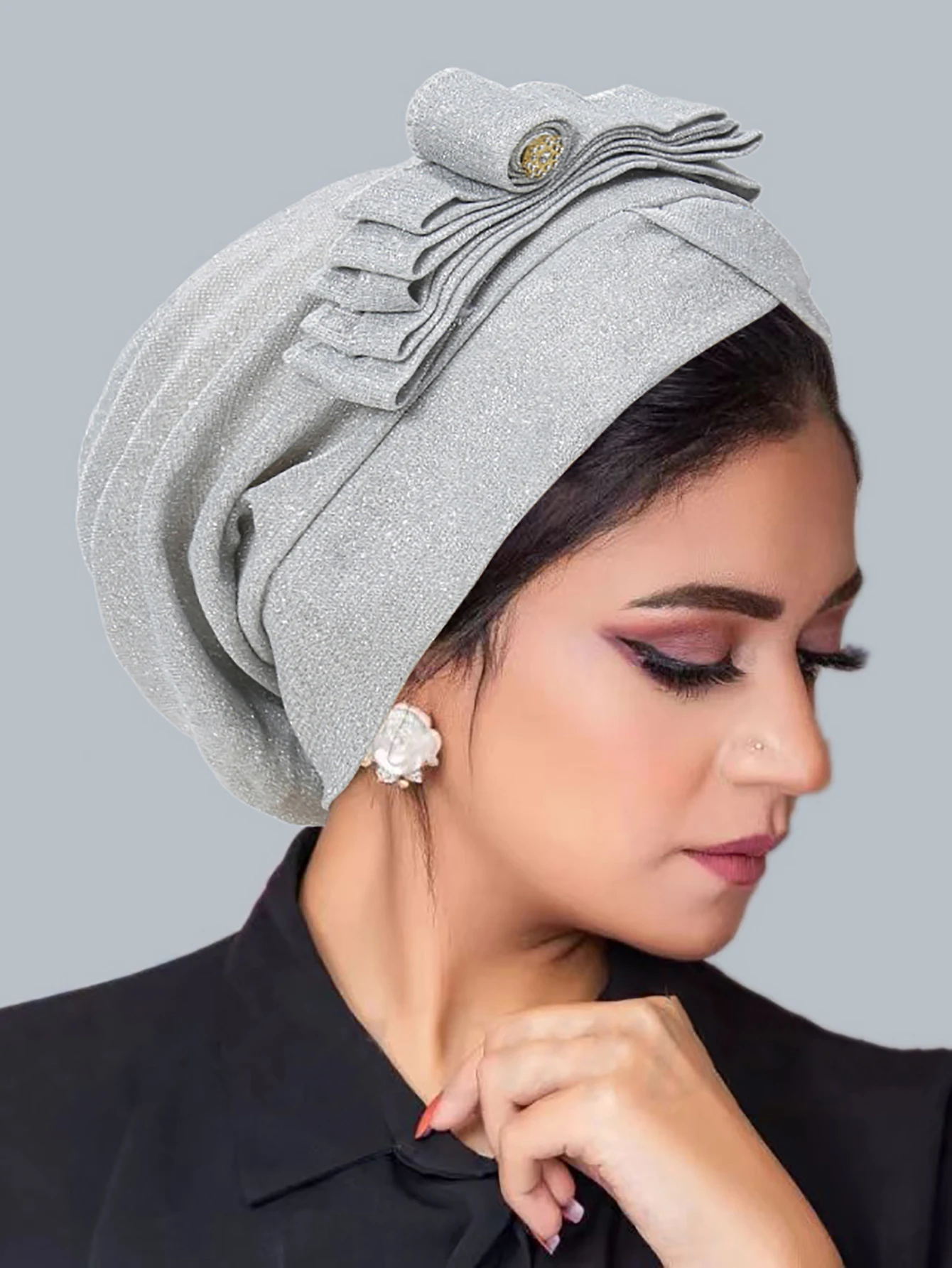 Ramadan Women Muslim Hijab Caps Wrap Head Shining Flowers Turban Bonnet Fashion Ladies Headdress Wearable