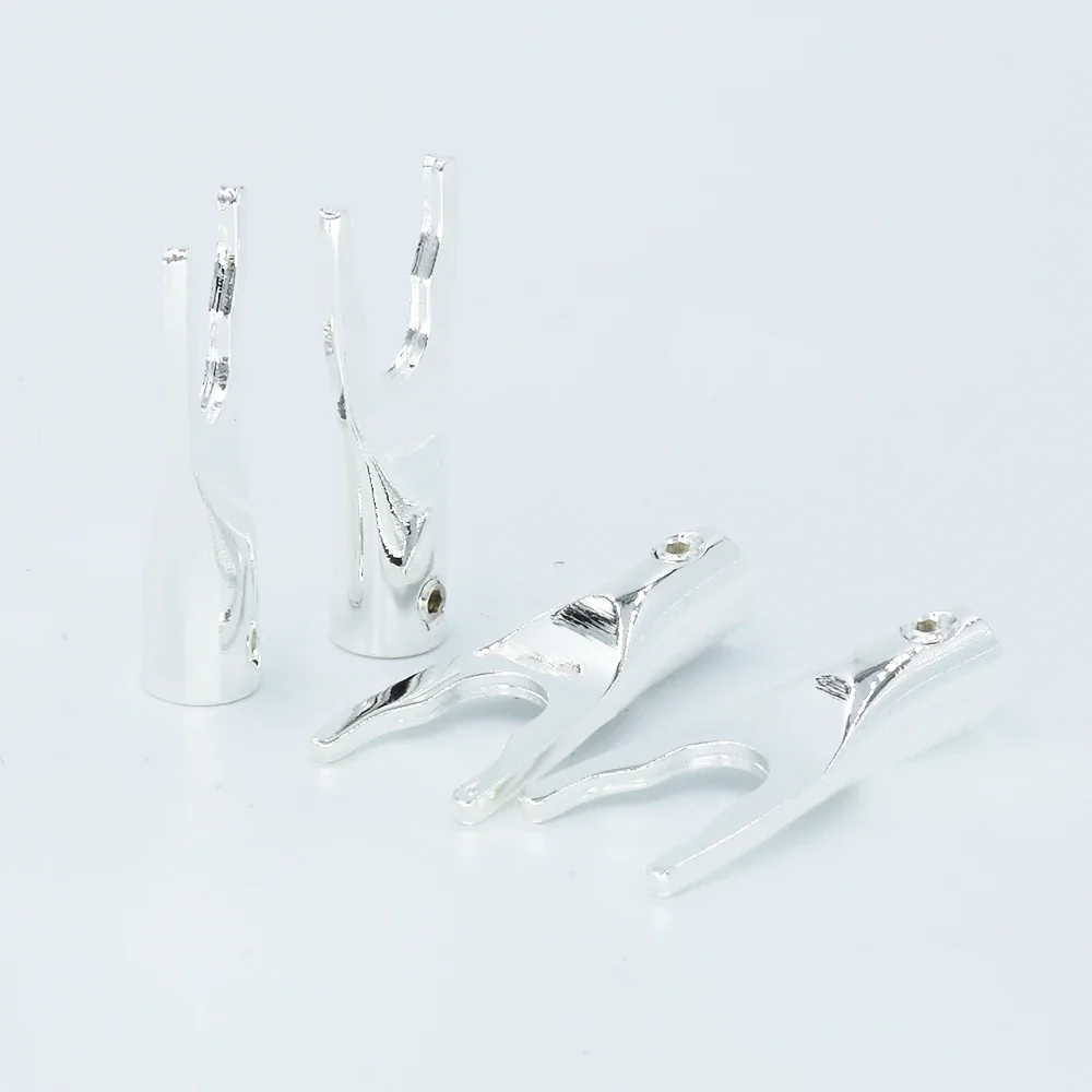 8x Pure Silver Plated Copper Spade Plug Speaker Cable Wire Connector HiFi Spade plug connector