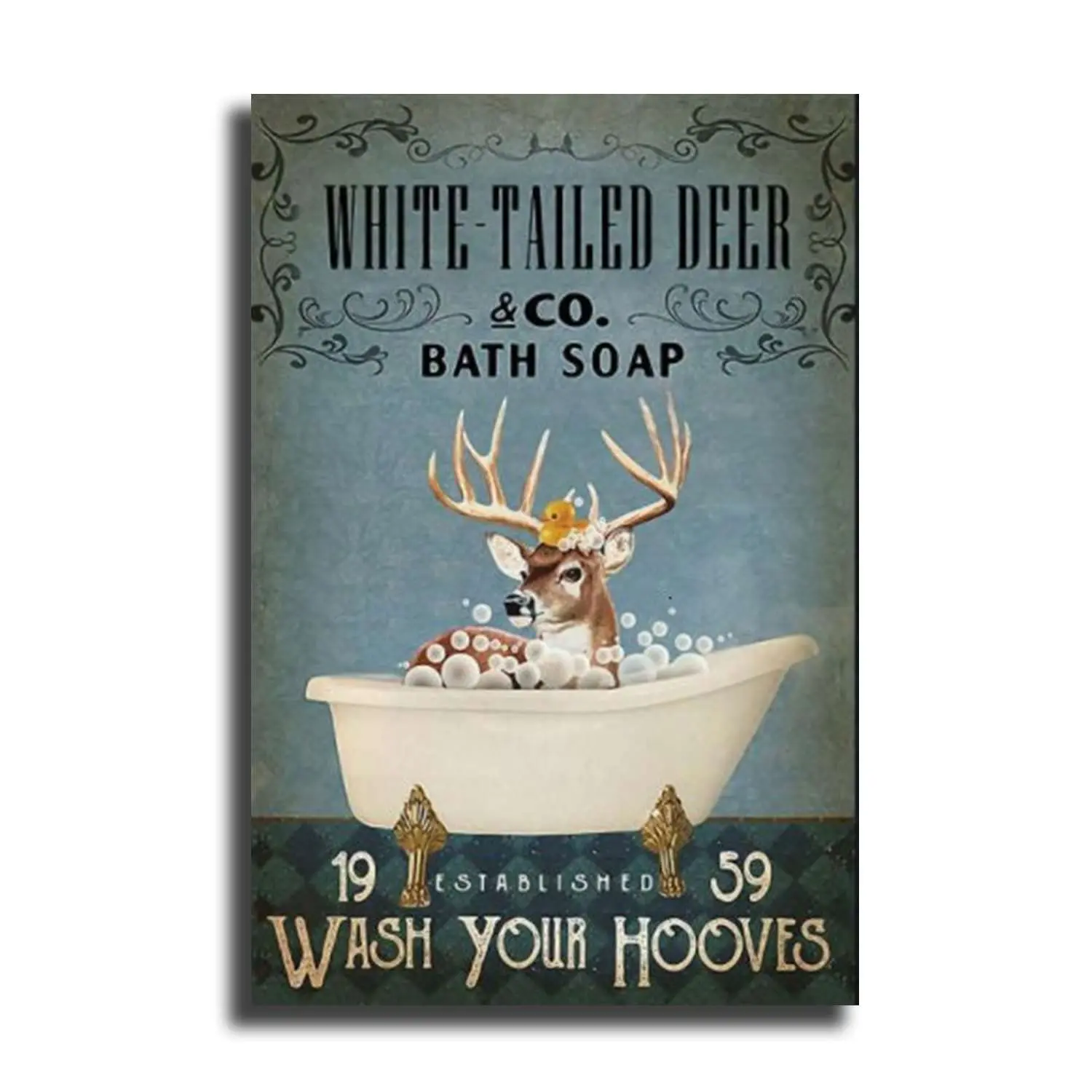 SKIYGTH With Framed White Tailed Deer Bathroom Decor Canvas Poster Deer Bath Soap Printed on Canvas Wall Art for Home 12x18inch