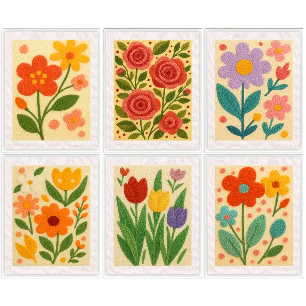 

25x30cm New Flower Punch Neddle Kit for Beginners Square Frame Punch Needle Embroidery Kits for Adults Art Sewing Diy Craft