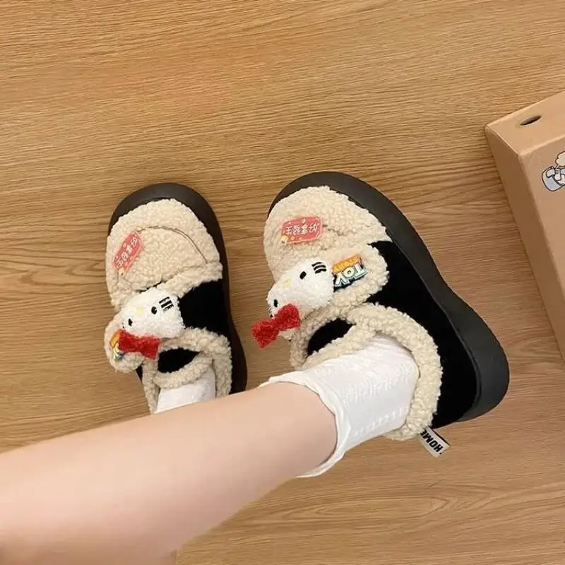 

Sanrio Hello Kitty Girls Cute Cartoon Cotton Slippers Wearing Cotton Shoes Autumn Winter Velcro Strap Fur Wrapped Slippers