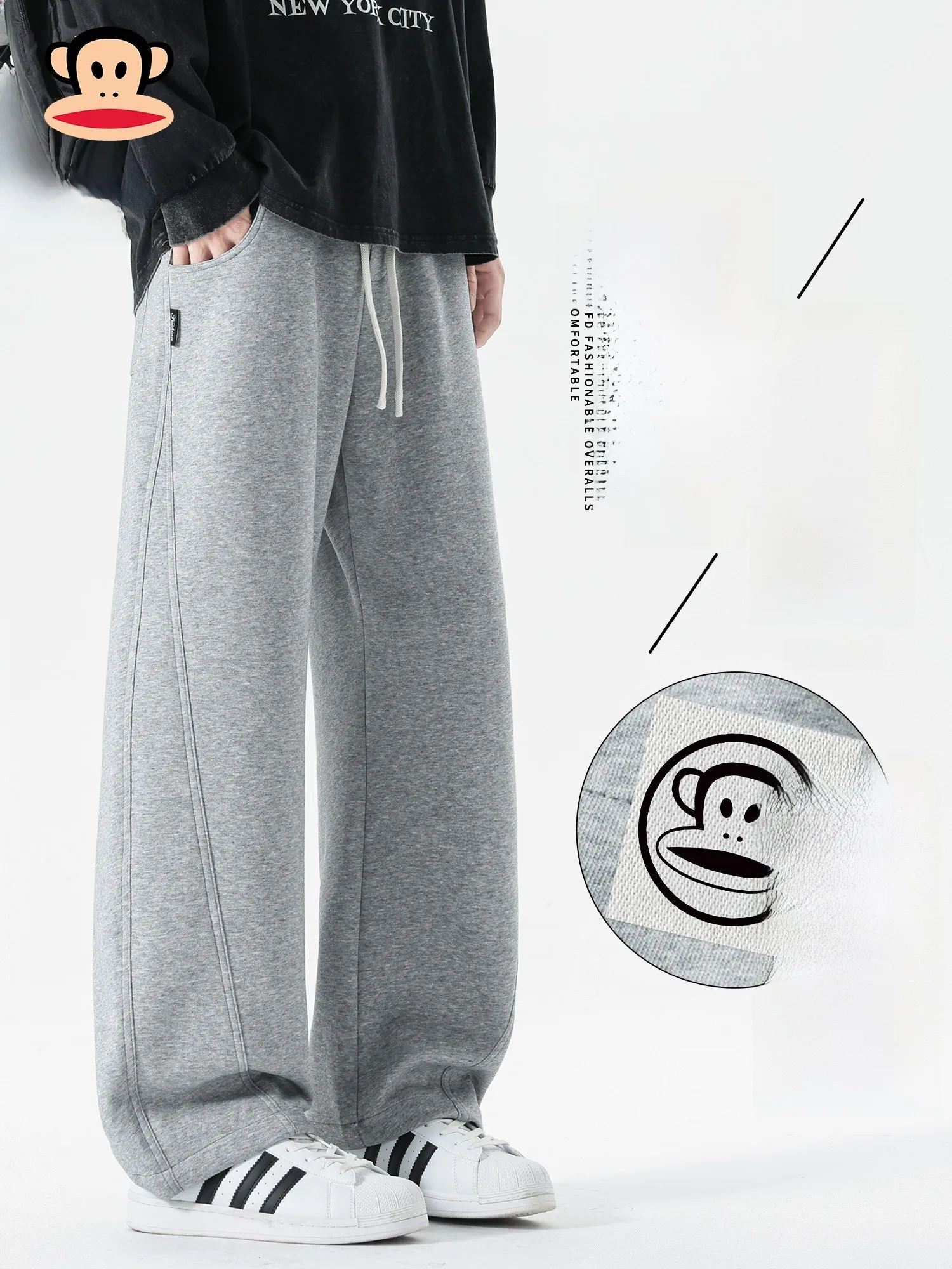 

PaulFrank Men's Fce Lined Loose Straight Leg Thi Casual Pants Winter Warm Thiened Knife Sweatpants Casual Trousers