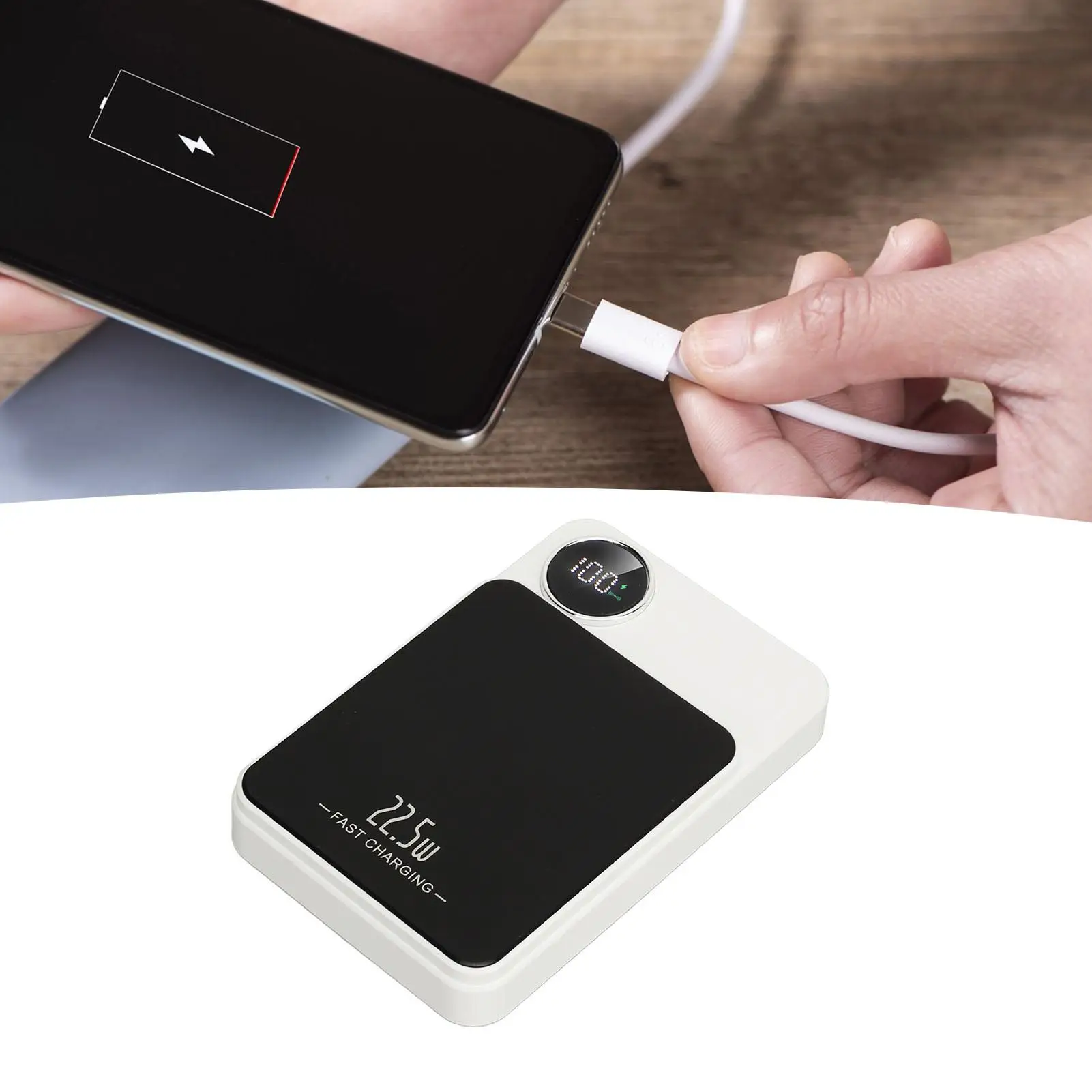 무선 휴대용 충전기 정확한 전력 디스플레이 내장 5000mah 배터리 자기 전원 은행 15W 흰색