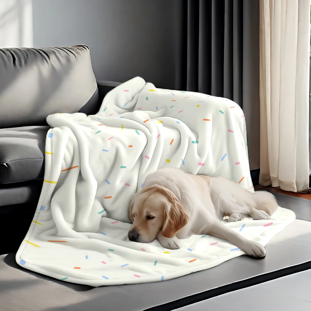Cream Rainbow Sprinkles Flannel Blanket Cartoon Printed Throw Blanket for Kids Adults Soft Plush Bed Sofa Cover Gift