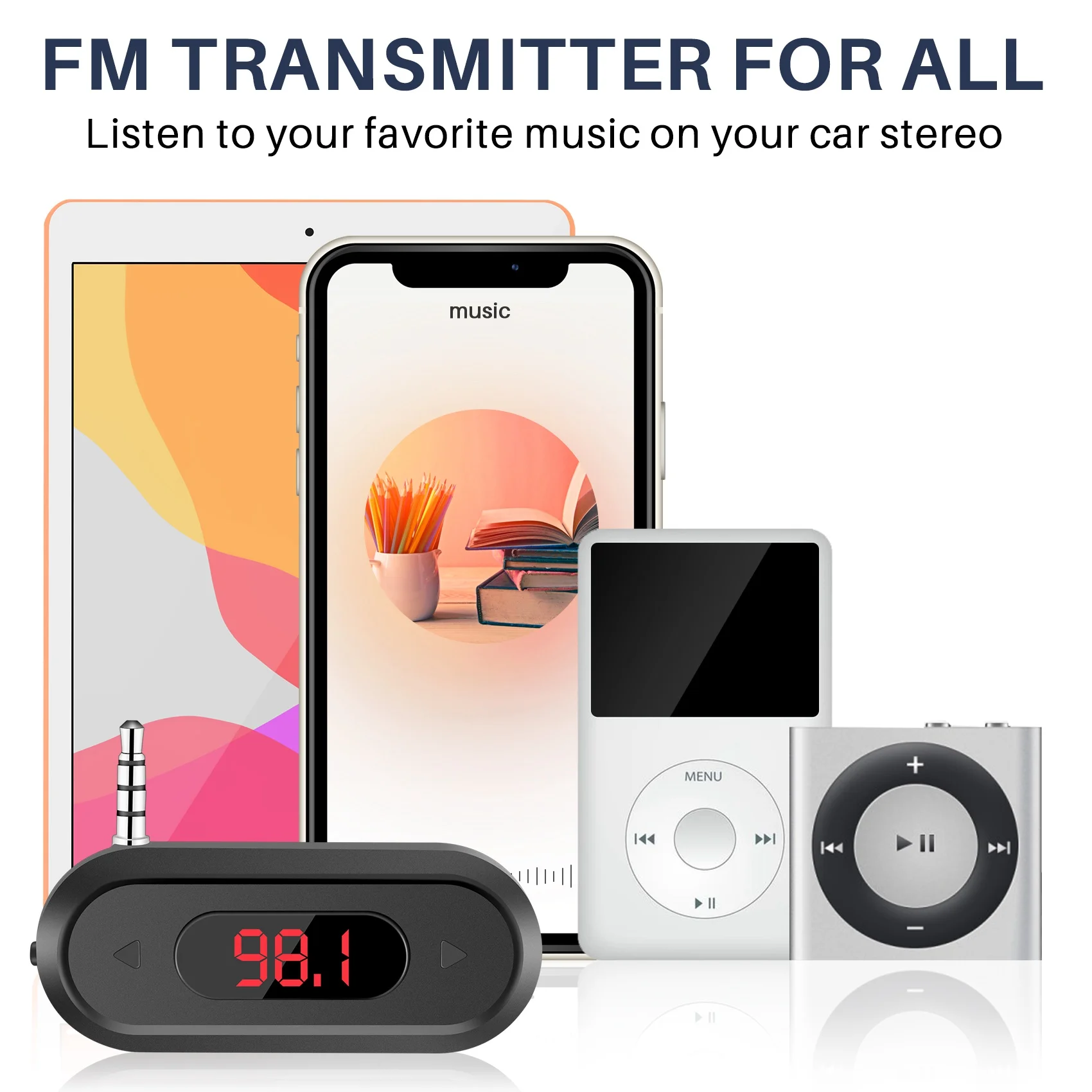 Universal FM Transmitter อะแดปเตอร์เสียงไร้สายพร้อมแจ็ค 3.5 มม.สําหรับ Xiaomi สําหรับ iPhone IOS Android ลําโพงรถยนต์
