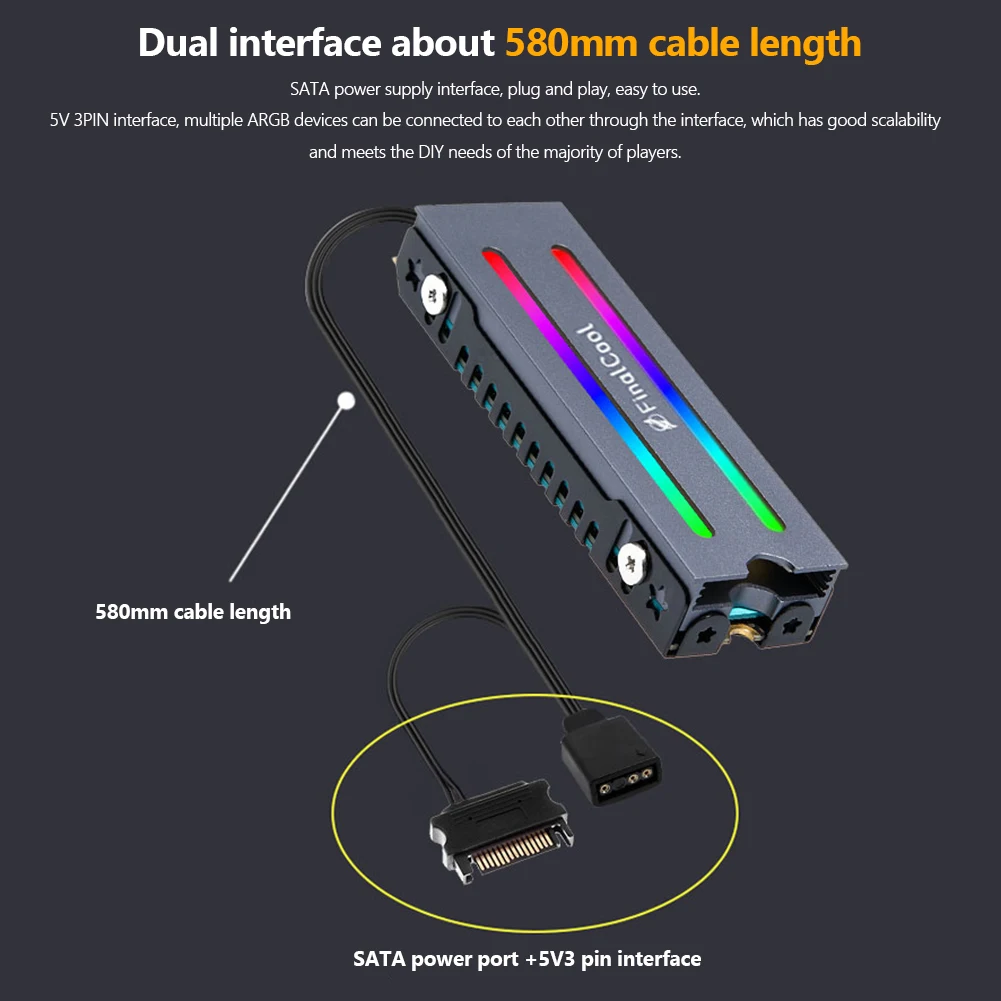For FinalCool Aluminum ARGB M.2 NVMe 2280 SSD Hard Disk Heatsink Heat Dissipation Radiator Cooling  Therma Pads Cooler Accessory